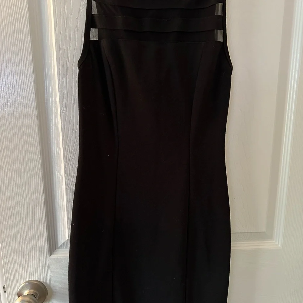 Black mini dress with mesh sheer striping junior sizing - Picture 4 of 8